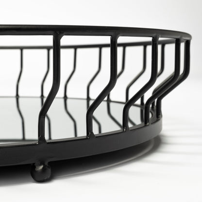 20" Black Round Metal Indoor Outdoor Serving Tray With Handles HomeRoots