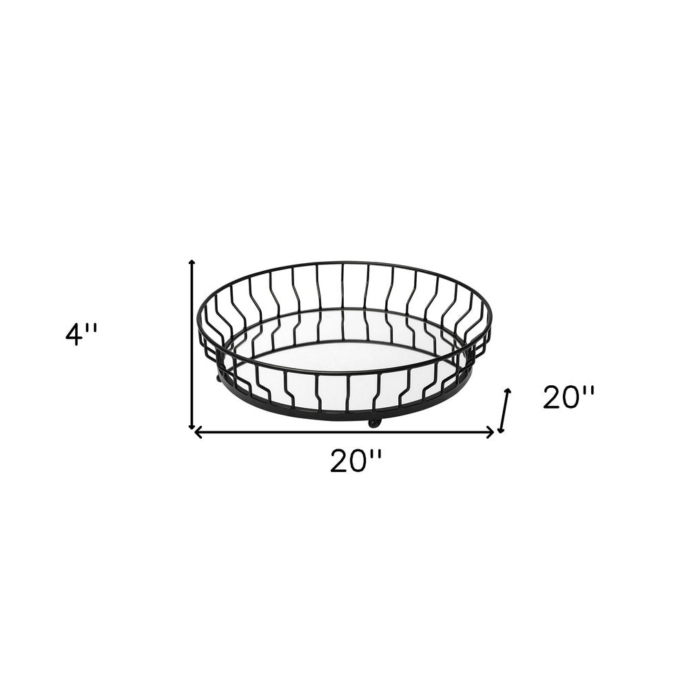 20" Black Round Metal Indoor Outdoor Serving Tray With Handles HomeRoots