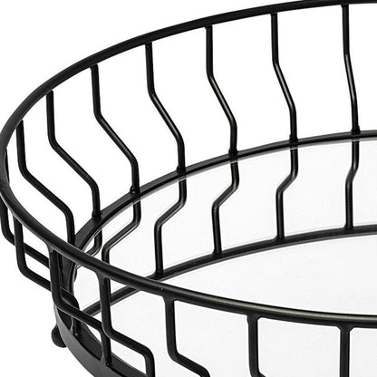 20" Black Round Metal Indoor Outdoor Serving Tray With Handles HomeRoots