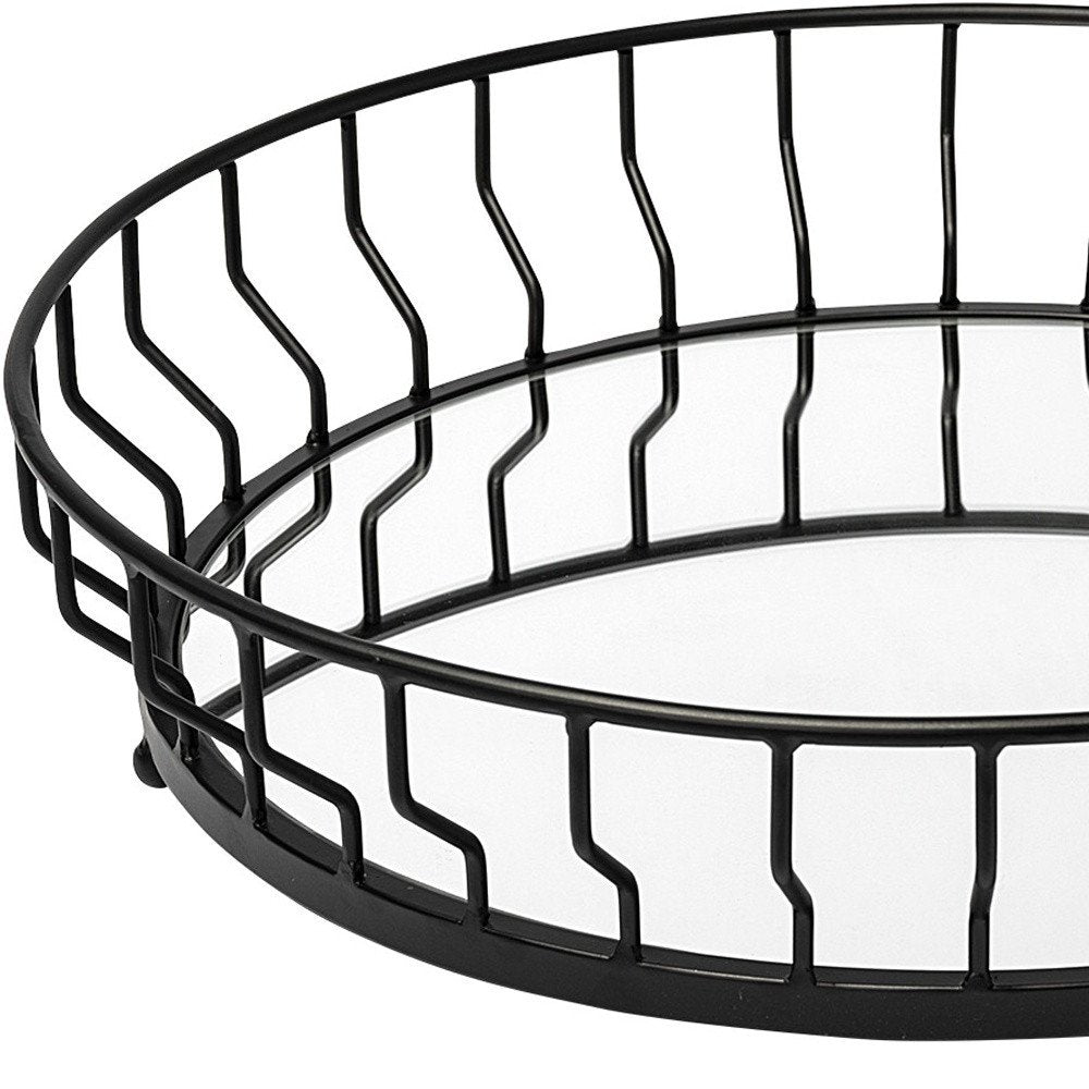 20" Black Round Metal Indoor Outdoor Serving Tray With Handles HomeRoots