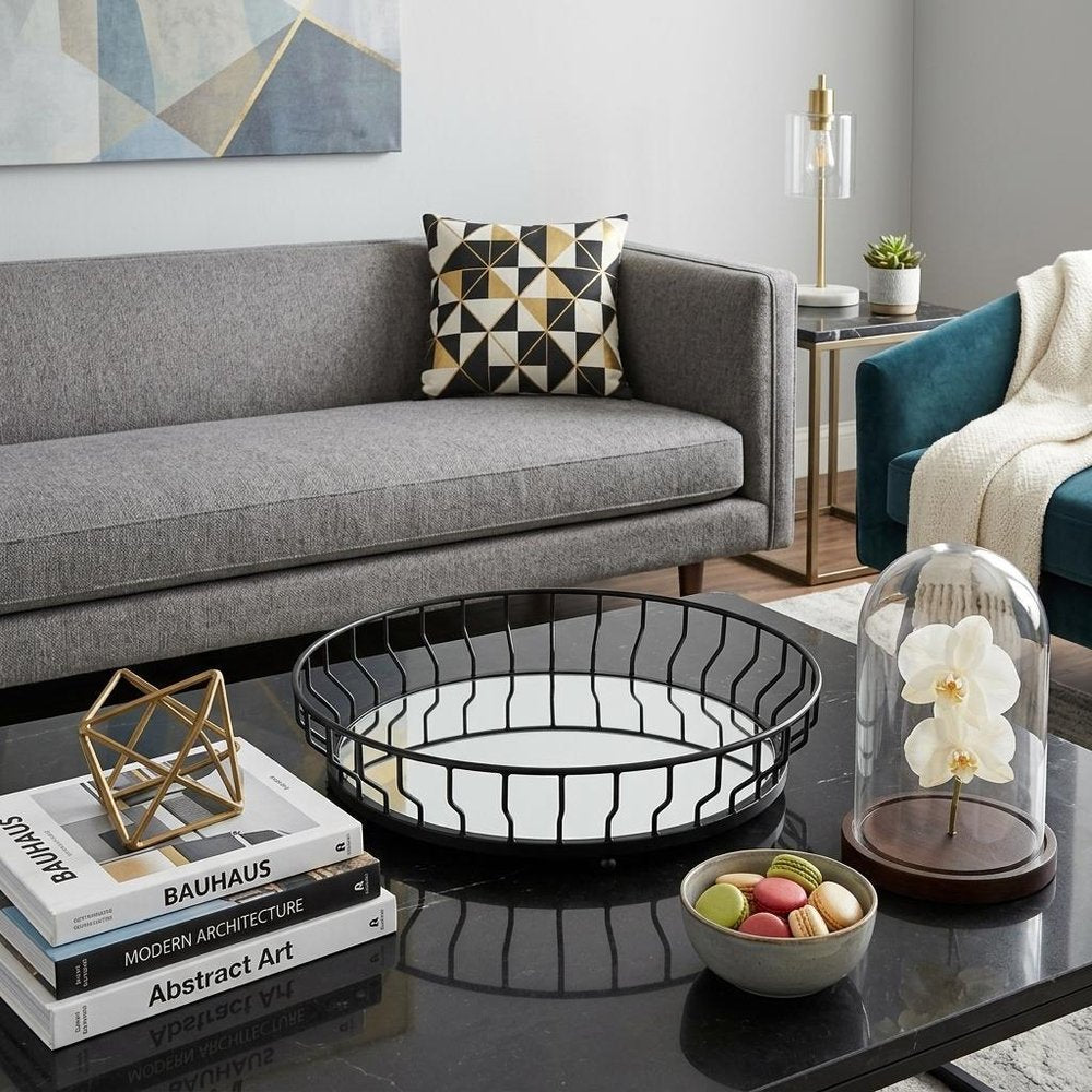 20" Black Round Metal Indoor Outdoor Serving Tray With Handles HomeRoots