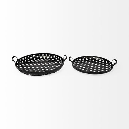 Set Of 2 Matte Black Metal With Interweaved Bottom Trays