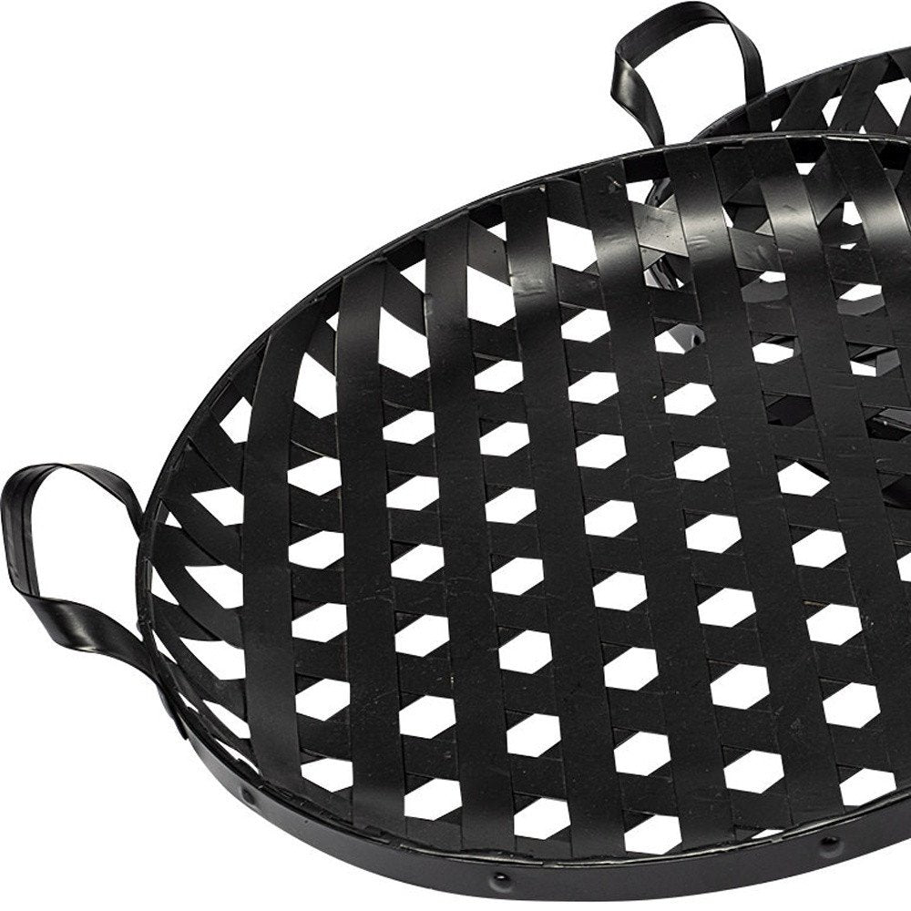 Set of Two Black Round Metal Indoor Outdoor Tray With Handles HomeRoots