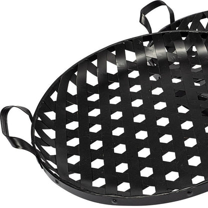 Set of Two Black Round Metal Indoor Outdoor Tray With Handles HomeRoots