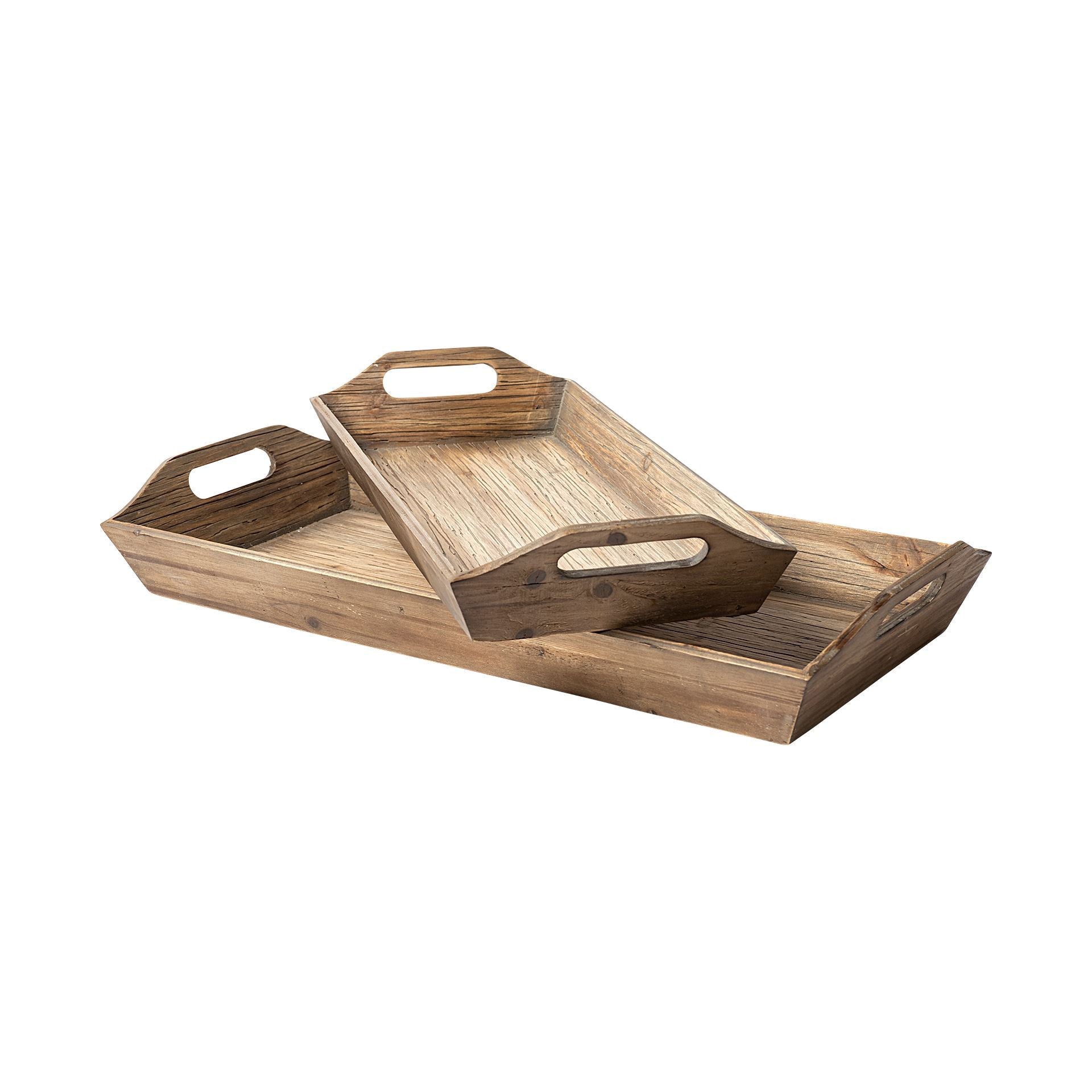 Set Of 2 Natural Brown Wood With Grains And Knots Highlight Trays HomeRoots