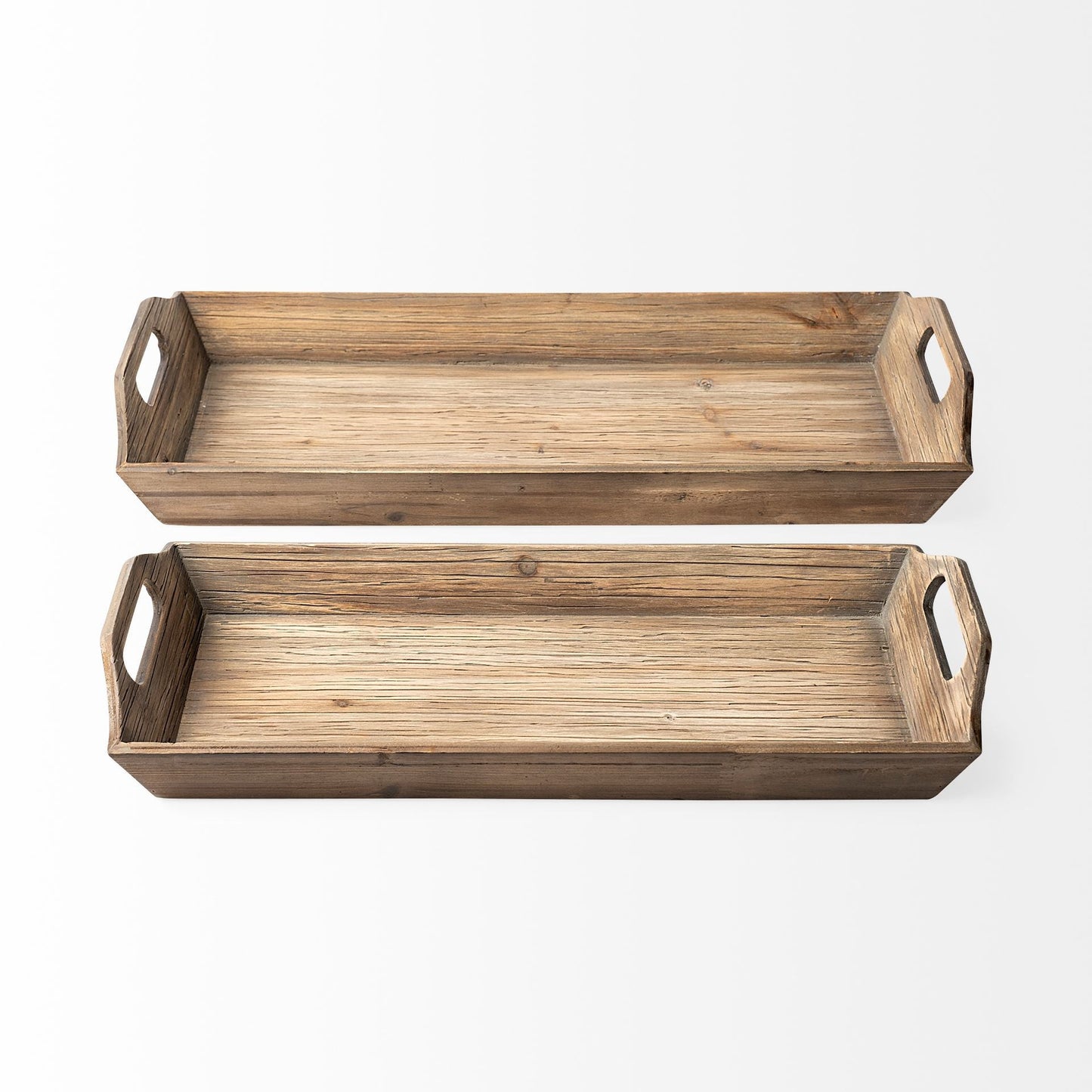 Set Of 2 Natural Brown Wood With Grains And Knots Highlight Trays HomeRoots