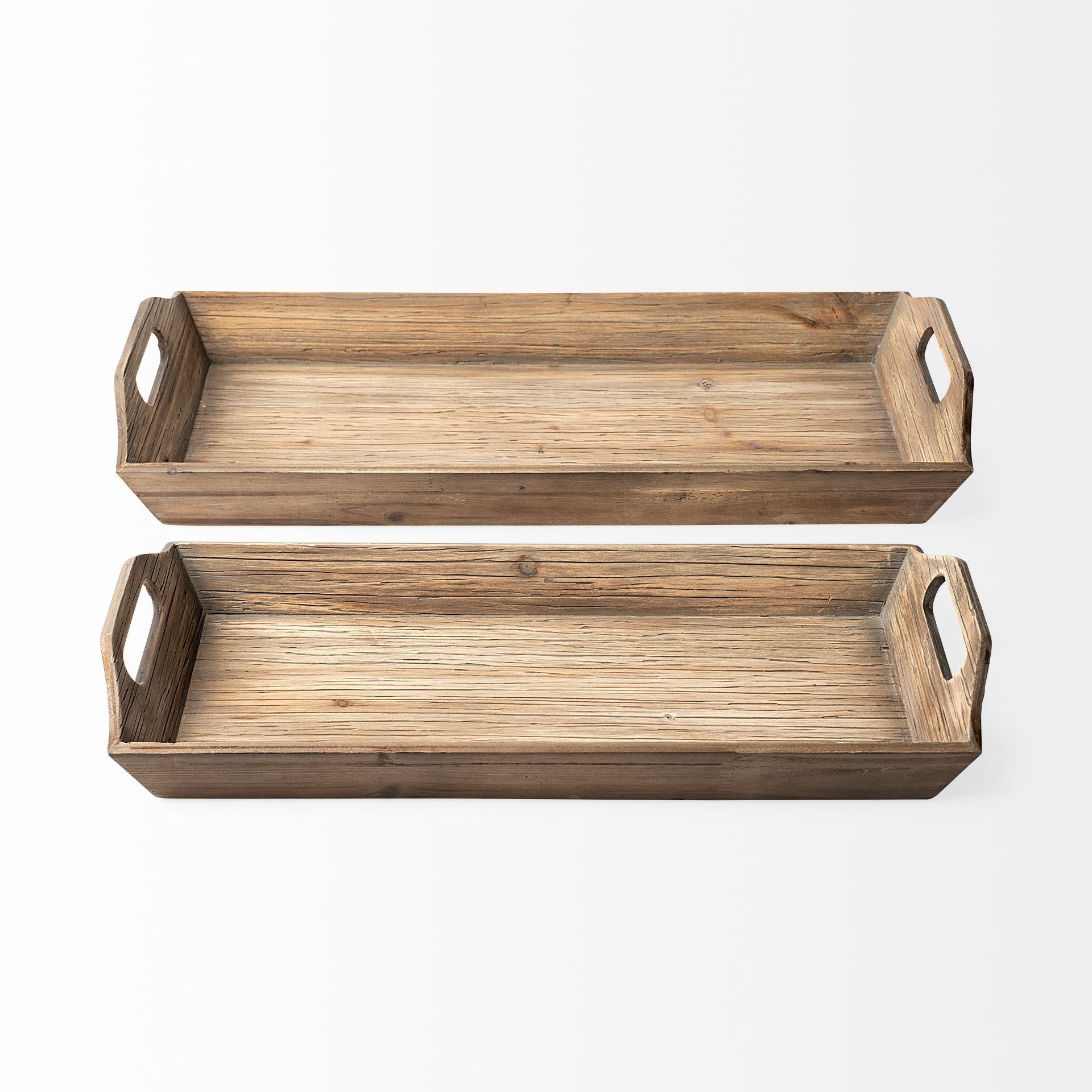 Set Of 2 Natural Brown Wood With Grains And Knots Highlight Trays HomeRoots