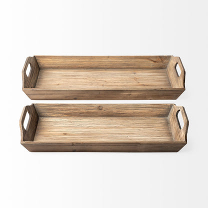 Set Of 2 Natural Brown Wood With Grains And Knots Highlight Trays HomeRoots