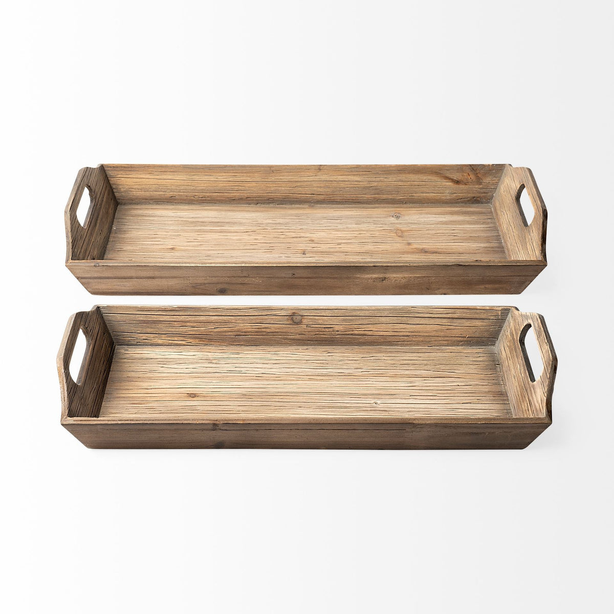 Set Of 2 Natural Brown Wood With Grains And Knots Highlight Trays — view 2