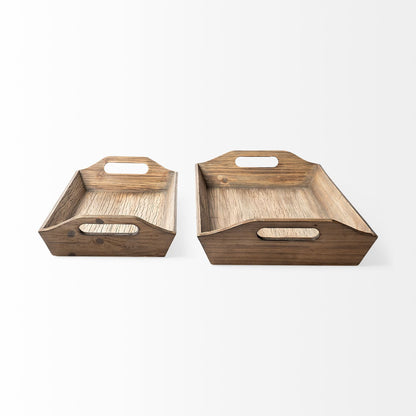 Set Of 2 Natural Brown Wood With Grains And Knots Highlight Trays HomeRoots