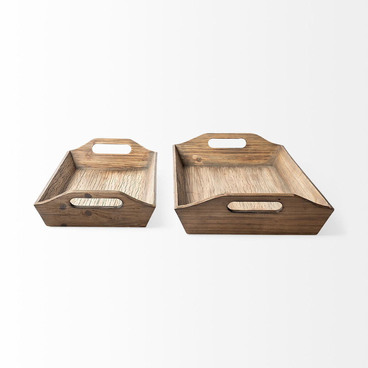 Set Of 2 Natural Brown Wood With Grains And Knots Highlight Trays HomeRoots