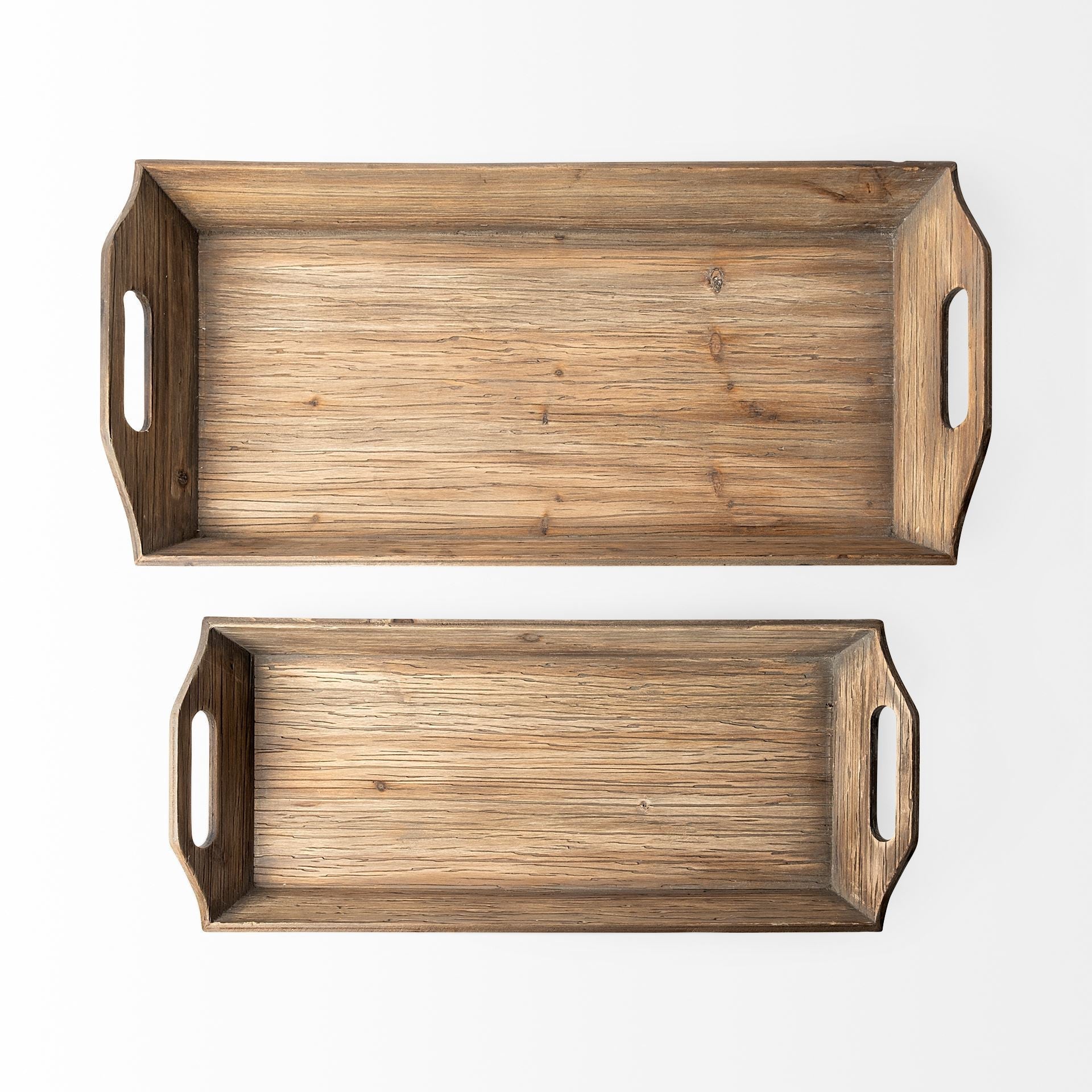 Set Of 2 Natural Brown Wood With Grains And Knots Highlight Trays HomeRoots