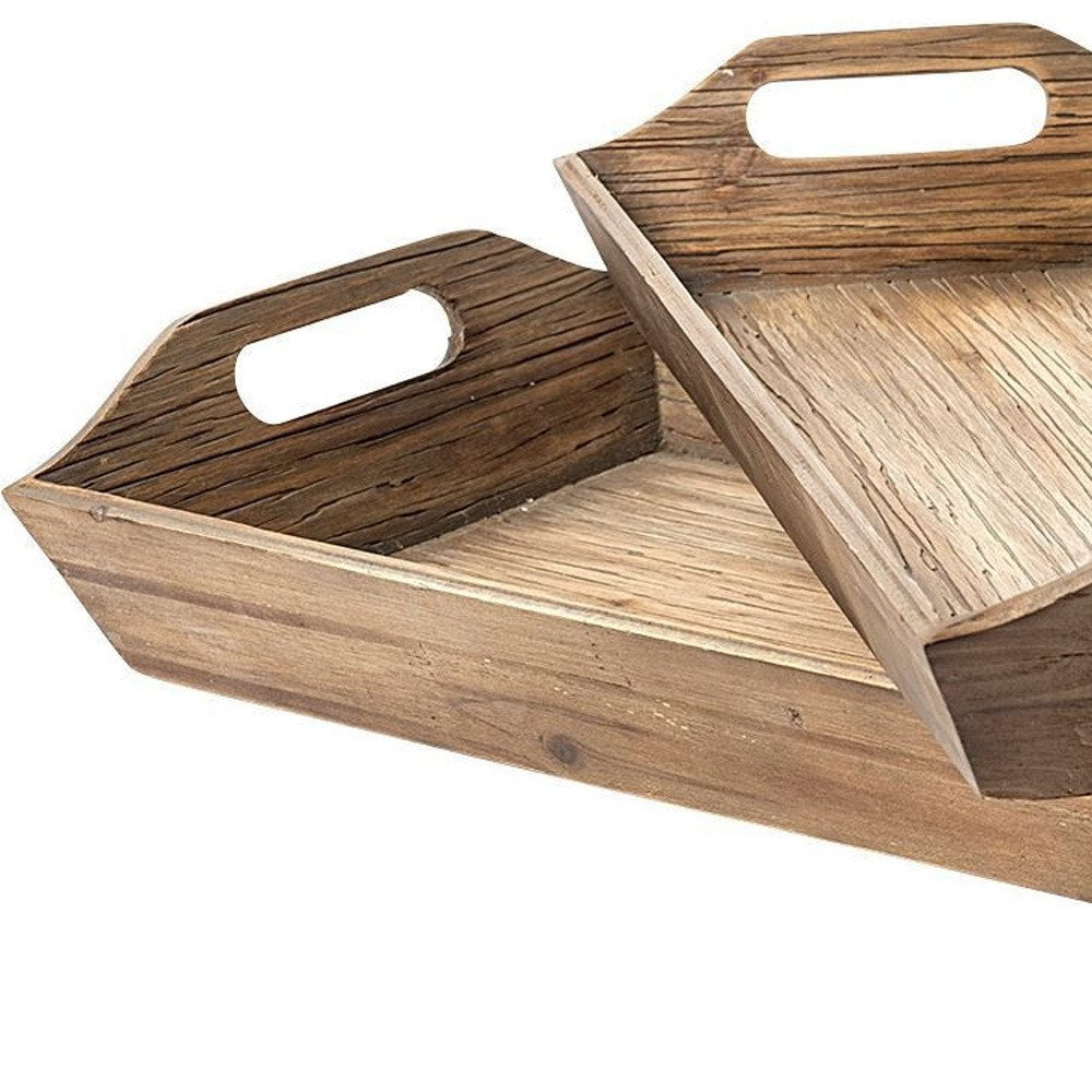 Set Of 2 Natural Brown Wood With Grains And Knots Highlight Trays HomeRoots
