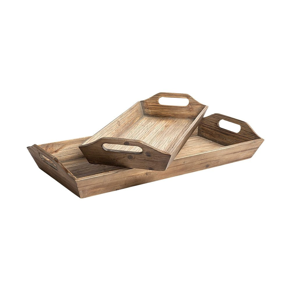 Set Of 2 Natural Brown Wood With Grains And Knots Highlight Trays HomeRoots