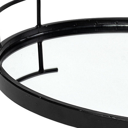 20" Black Metal And Mirrored Glass Oval Vanity Tray With Handles HomeRoots