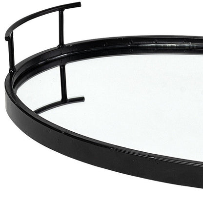 20" Black Metal And Mirrored Glass Oval Vanity Tray With Handles HomeRoots