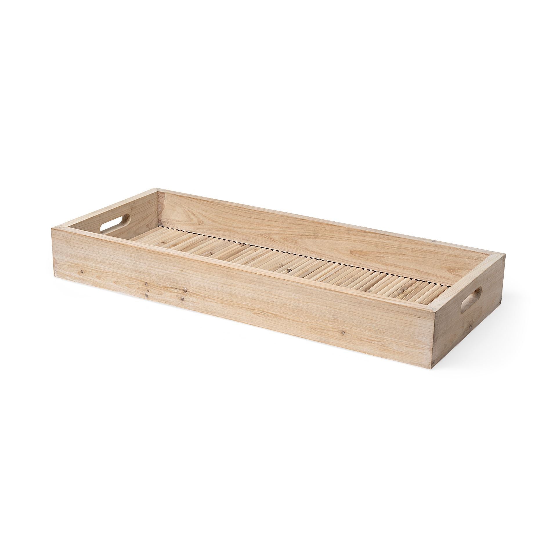28" Natural Wood Indoor Outdoor Tray With Handles HomeRoots