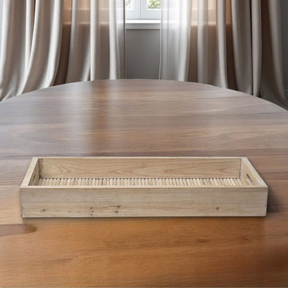 28" Natural Wood Indoor Outdoor Tray With Handles HomeRoots