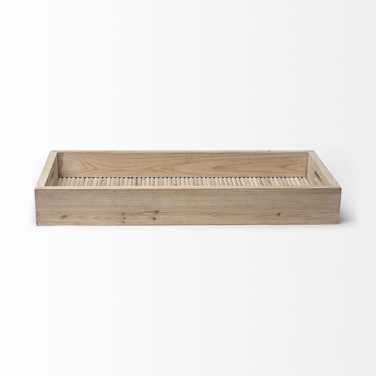 28" Natural Wood Indoor Outdoor Tray With Handles HomeRoots