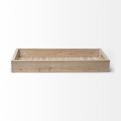 28" Natural Wood Indoor Outdoor Tray With Handles HomeRoots