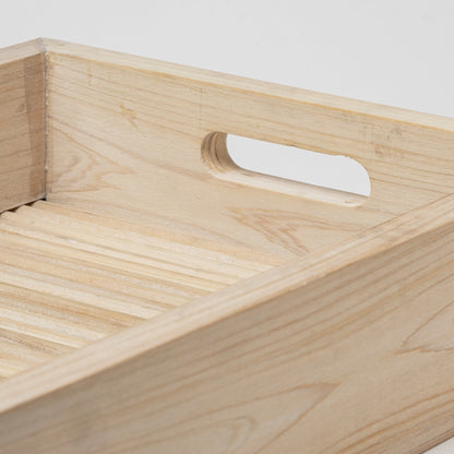 28" Natural Wood Indoor Outdoor Tray With Handles HomeRoots