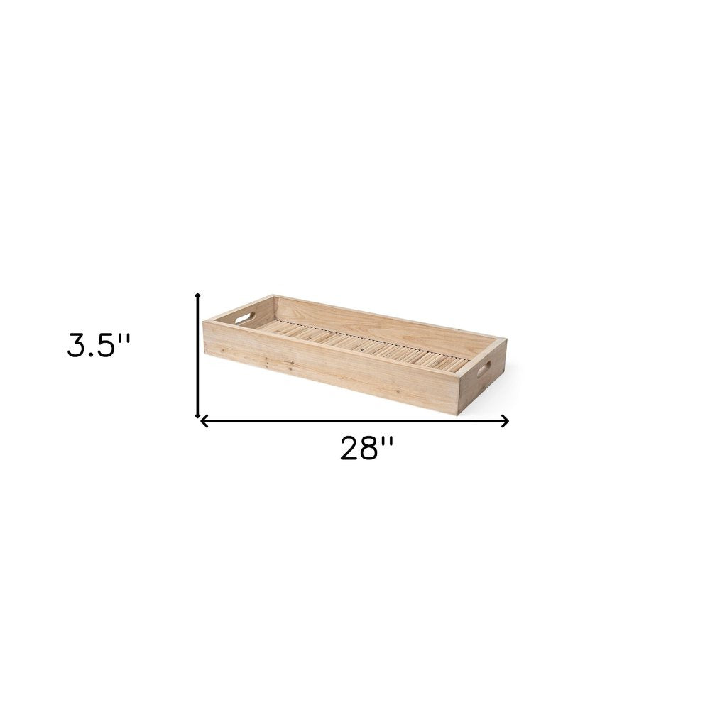 28" Natural Wood Indoor Outdoor Tray With Handles HomeRoots