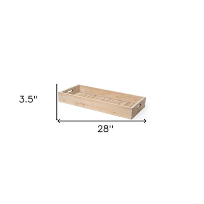 28" Natural Wood Indoor Outdoor Tray With Handles HomeRoots