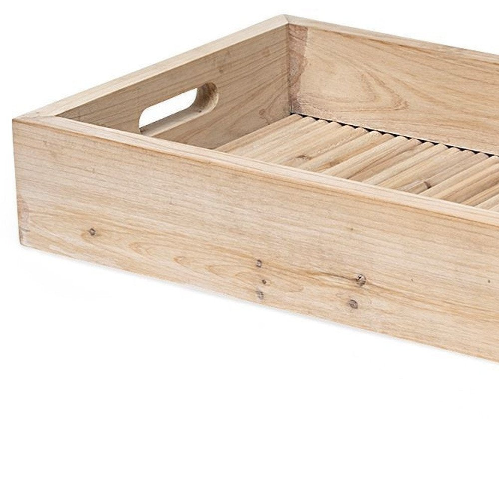 28" Natural Wood Indoor Outdoor Tray With Handles HomeRoots