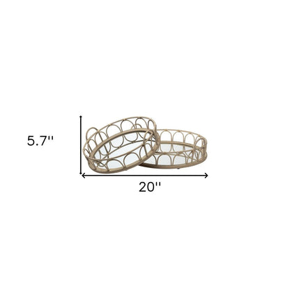 Set of Two Brown Round Wood Indoor Outdoor Vanity Tray With Handles HomeRoots