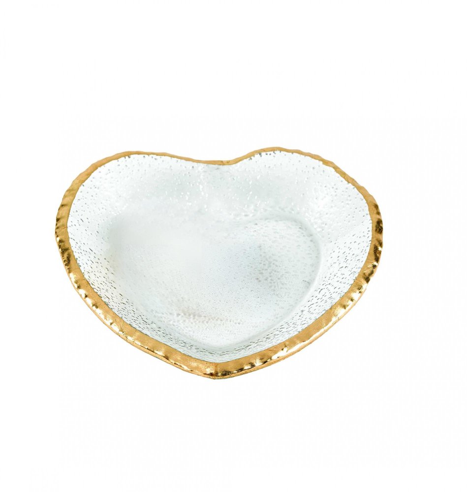 8" Mouth Blown Seeded Glass Heart Plate with Gold Rim HomeRoots