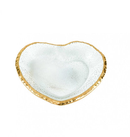 8" Mouth Blown Seeded Glass Heart Plate with Gold Rim HomeRoots