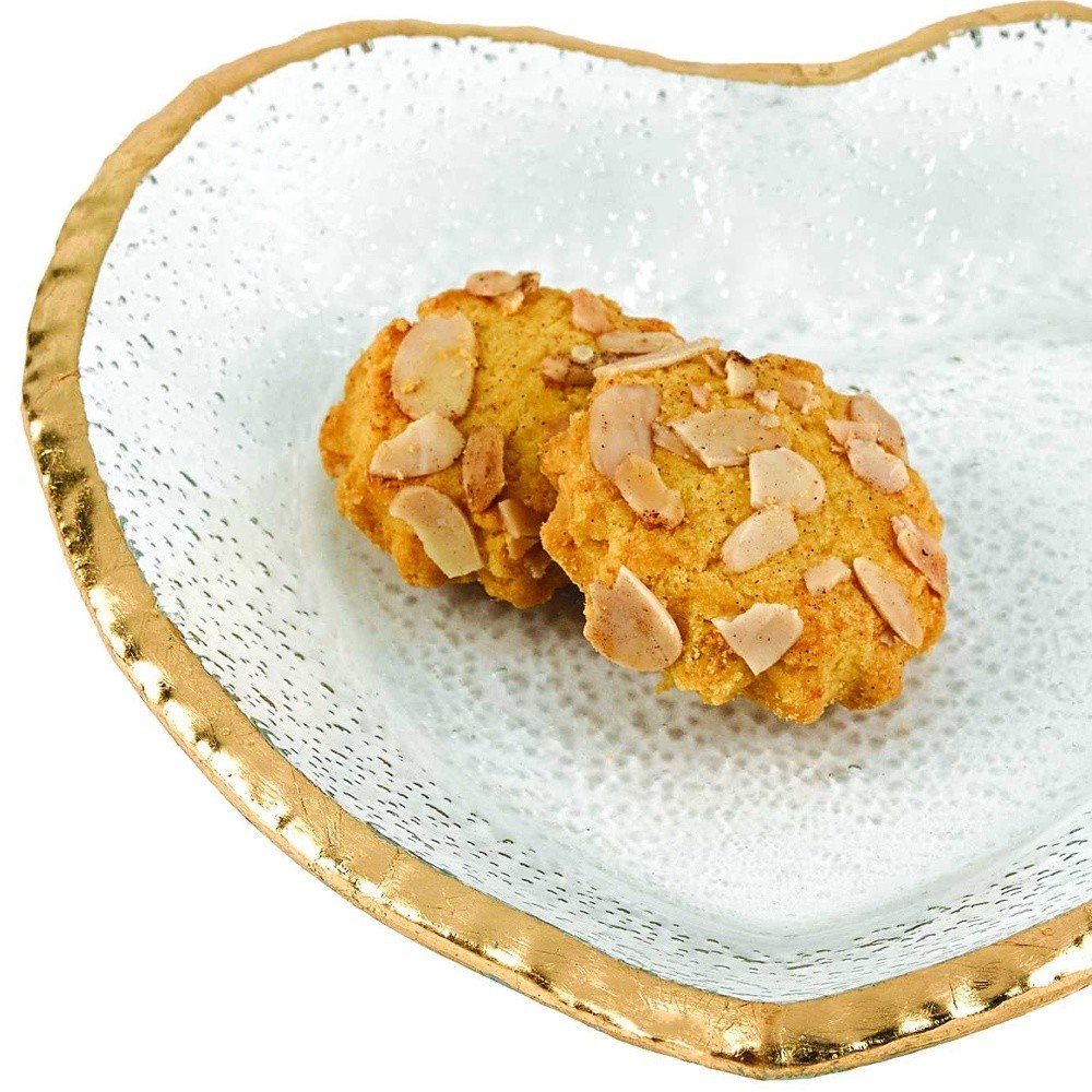 8" Mouth Blown Seeded Glass Heart Plate with Gold Rim HomeRoots