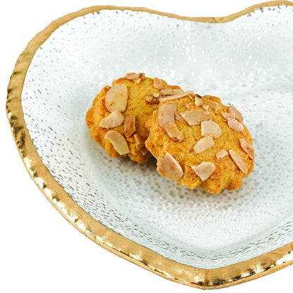 8" Mouth Blown Seeded Glass Heart Plate with Gold Rim HomeRoots