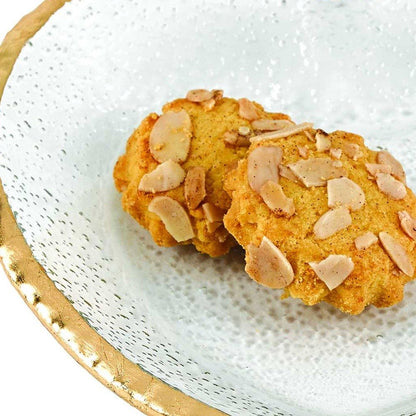 8" Mouth Blown Seeded Glass Heart Plate with Gold Rim HomeRoots