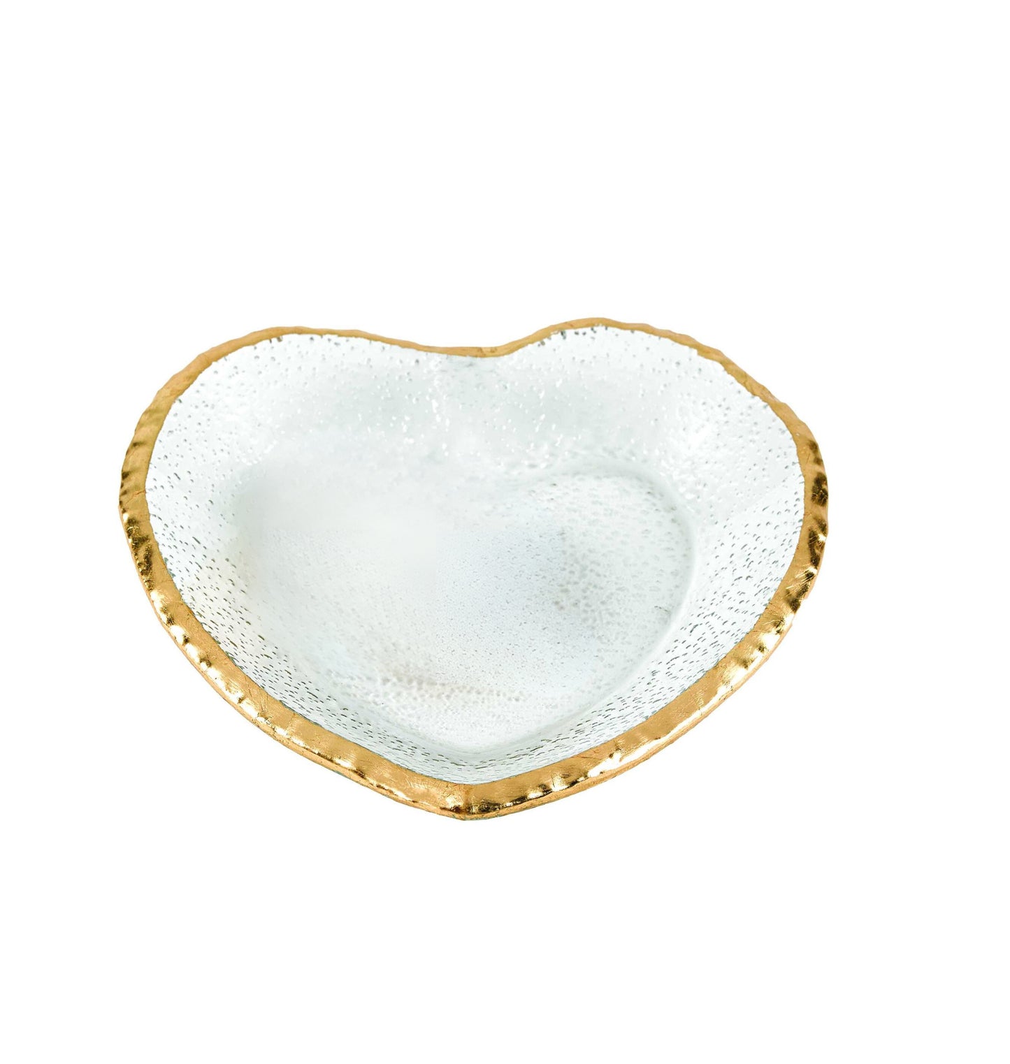 8" Mouth Blown Seeded Glass Heart Plate with Gold Rim