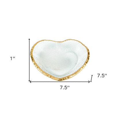 8" Mouth Blown Seeded Glass Heart Plate with Gold Rim HomeRoots