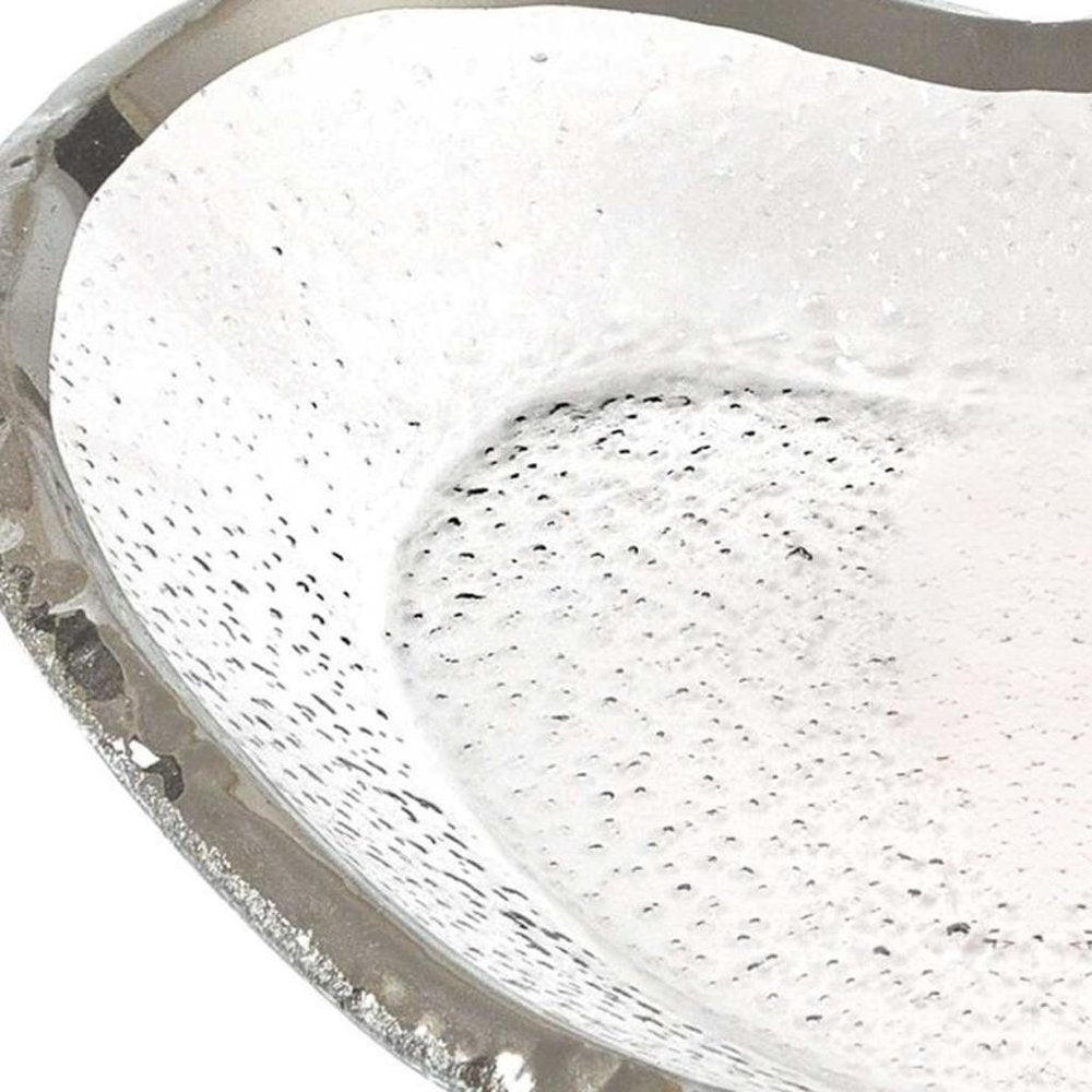 8" Mouth Blown Seeded Glass Heart Plate with Silver Rim HomeRoots
