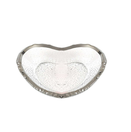 8" Mouth Blown Seeded Glass Heart Plate with Silver Rim HomeRoots