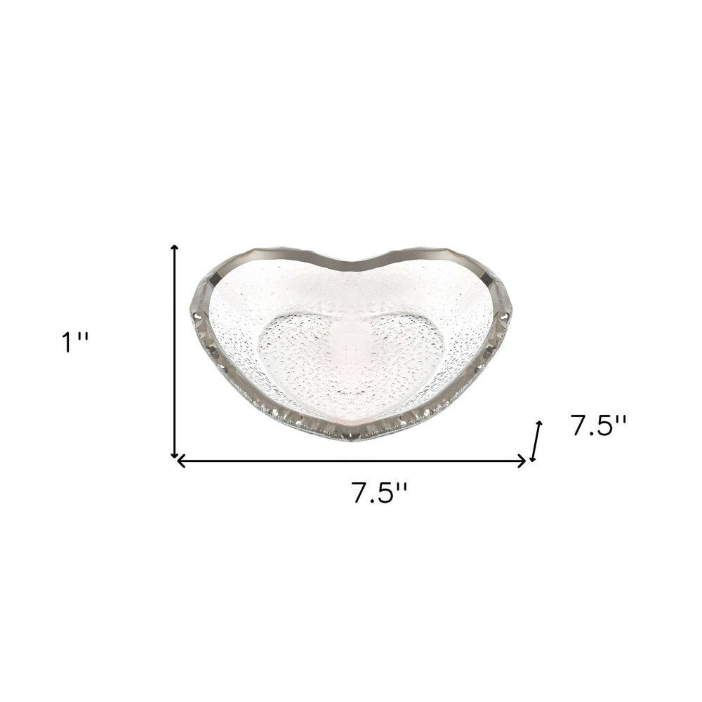 8" Mouth Blown Seeded Glass Heart Plate with Silver Rim HomeRoots
