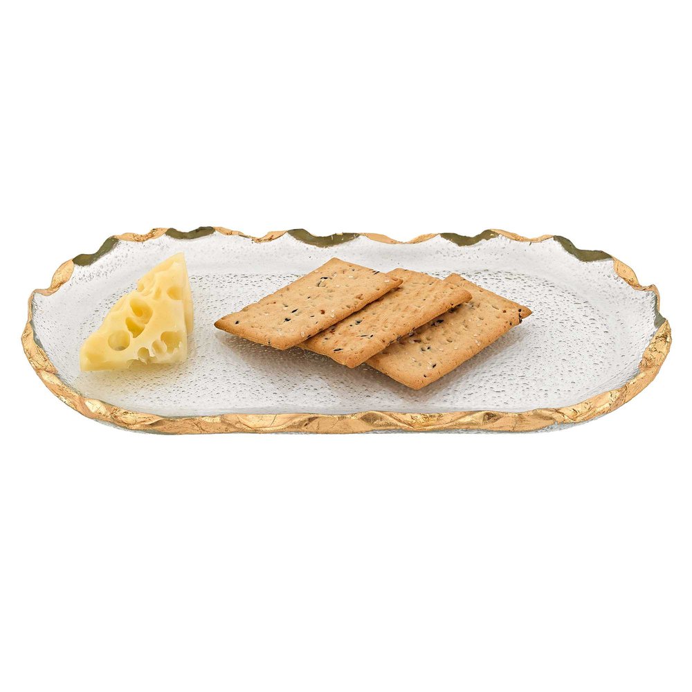 14 Glass Oval Edge Gold Leaf Platter HomeRoots
