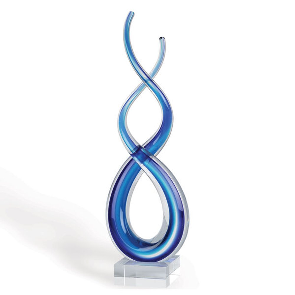 20" Clear and Blue Murano Glass Modern Abstract Tabletop Sculpture HomeRoots