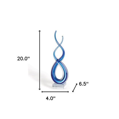 20" Clear and Blue Murano Glass Modern Abstract Tabletop Sculpture HomeRoots