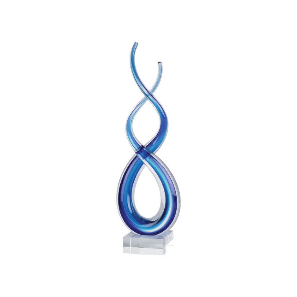 20" Clear and Blue Murano Glass Modern Abstract Tabletop Sculpture HomeRoots