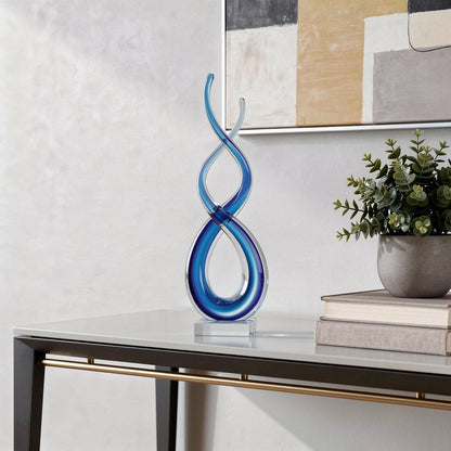 20" Clear and Blue Murano Glass Modern Abstract Tabletop Sculpture HomeRoots