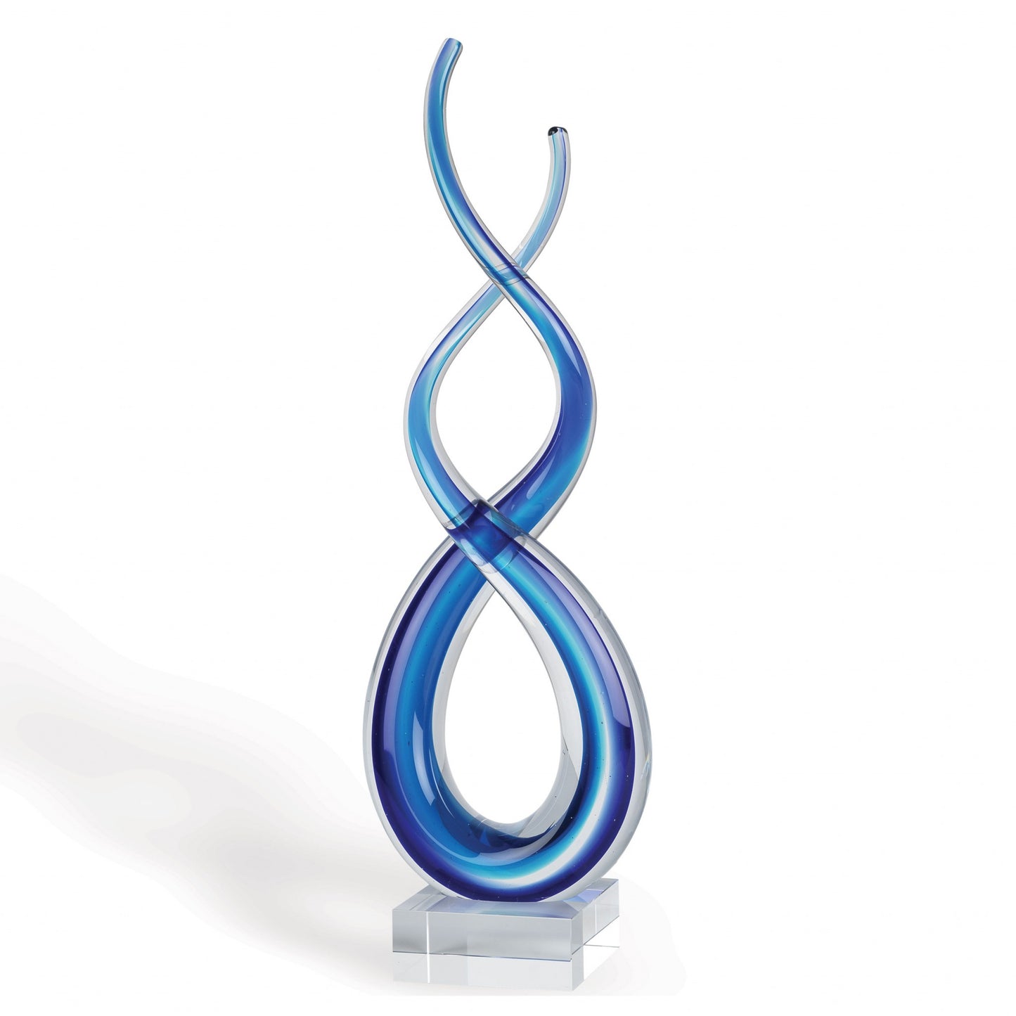 11" Clear and Blue Murano Glass Modern Abstract Tabletop Sculpture