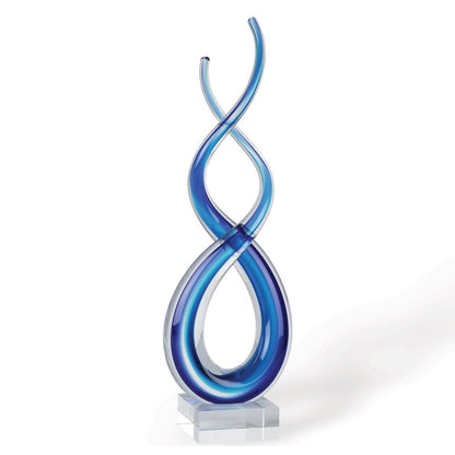 11" Clear and Blue Murano Glass Modern Abstract Tabletop Sculpture HomeRoots