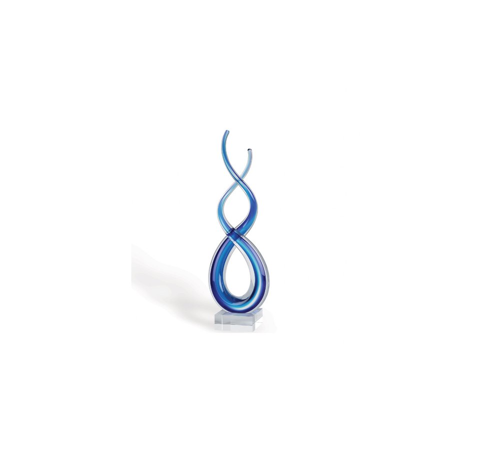 11" Clear and Blue Murano Glass Modern Abstract Tabletop Sculpture HomeRoots