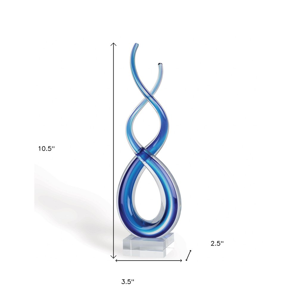 11" Clear and Blue Murano Glass Modern Abstract Tabletop Sculpture HomeRoots