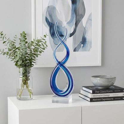 11" Clear and Blue Murano Glass Modern Abstract Tabletop Sculpture HomeRoots