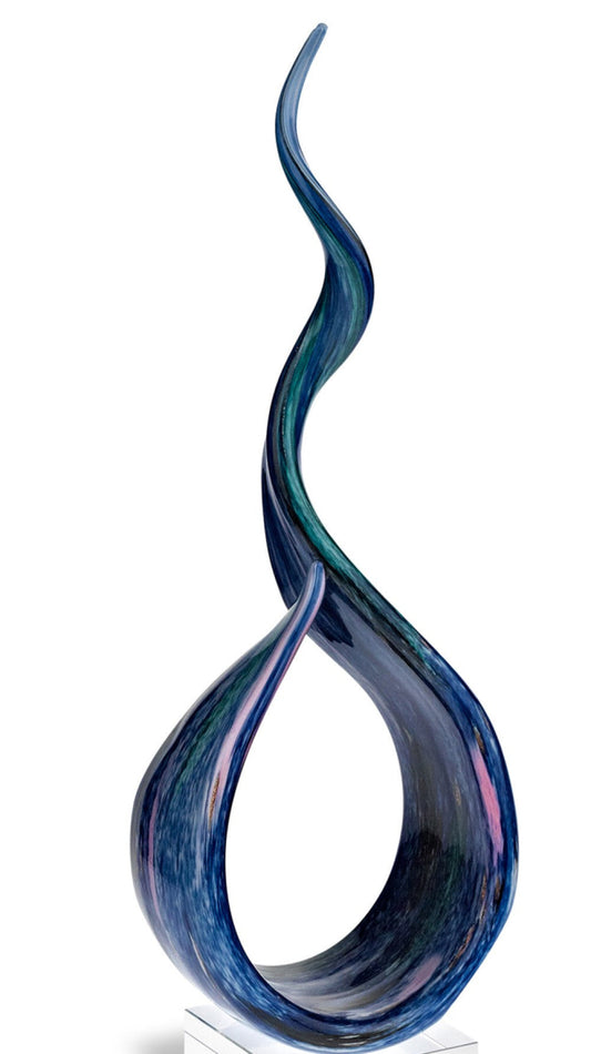 19" Blue and Green Murano Glass Modern Abstract Tabletop Sculpture HomeRoots